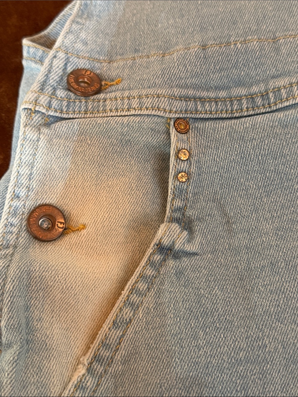 Fracomina Light Wash Distressed Denim Overalls with Heavy Rip & Rhinestones - Picture 9 of 14